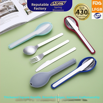 Kelioniniai stalo įrankiai iš 430 nerūdijančio plieno: peilis, šakutė ir šaukštas, veidrodinis poliravimas, kartiniam naudojimui, nešiojami kempingams, logotipo spausdinimo galimybė