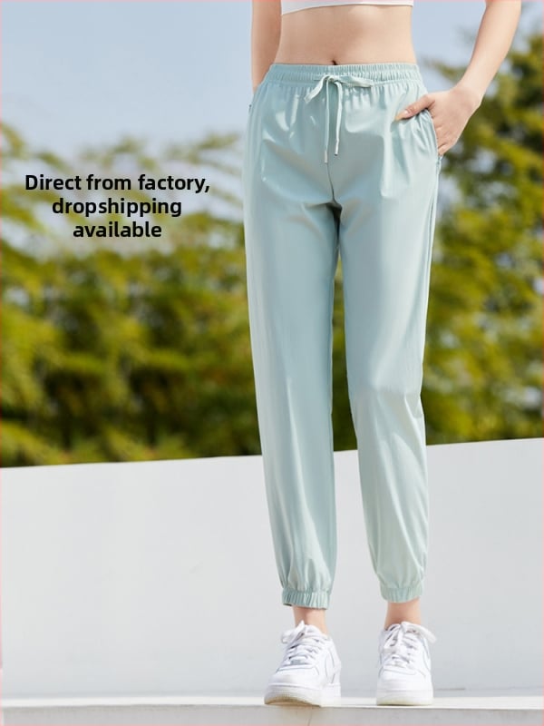 Moteriškos greitai džiūstančios kvėpuojančios sportinės kelnės, laisvas siluetas, vasara, 76% nailonas + 24% spandeksas