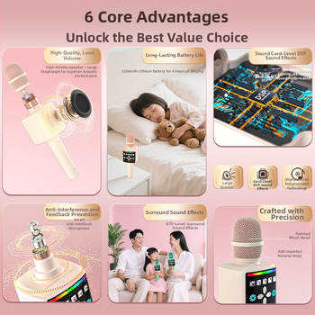 Juhtmega kodukaraoke mikrofon sisseehitatud akuga - 8W, 5V, 100Hz-20kHz, SNR ≥85dB, 1200-2000mAh