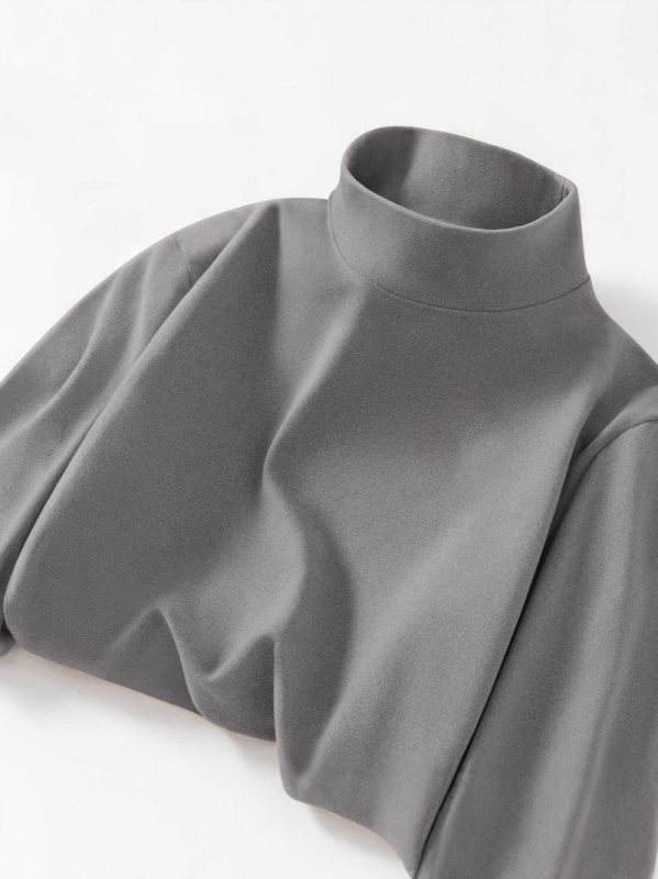 Мъжка тениска с двойно поларено подплъване, дълъг ръкав, висока яка, минималистичен стил, полиестер