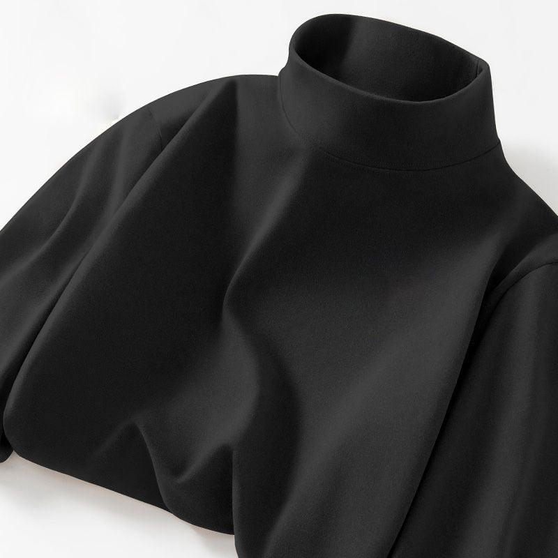 Мъжка тениска с двойно поларено подплъване, дълъг ръкав, висока яка, минималистичен стил, полиестер