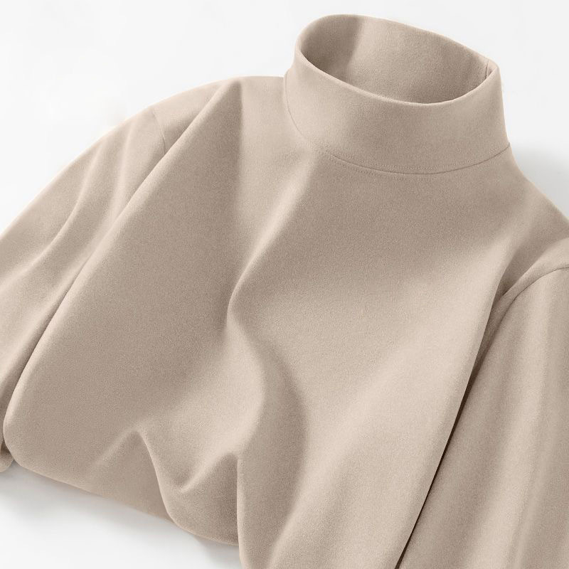 Мъжка тениска с двойно поларено подплъване, дълъг ръкав, висока яка, минималистичен стил, полиестер