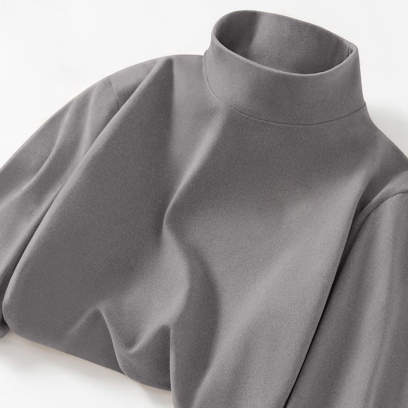 Мъжка тениска с двойно поларено подплъване, дълъг ръкав, висока яка, минималистичен стил, полиестер