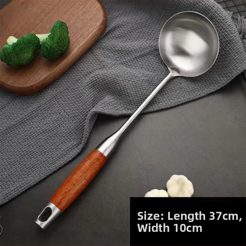 Nerūdijančio plieno šaukštų ir mentelių rinkinys su kietmedžio rankenomis – neslystantis, atsparus karščiui, šilumos izoliacija – modernus minimalistinis virtuvės rinkinys, modelis GC4650121