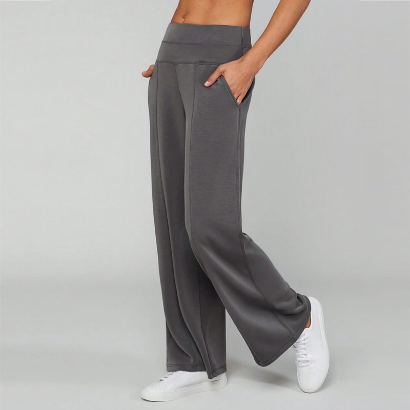 Ženske široke hlače s visokim strukom, poliester-spandeks mješavina, bez glačanja, svakodnevni elegantni stil