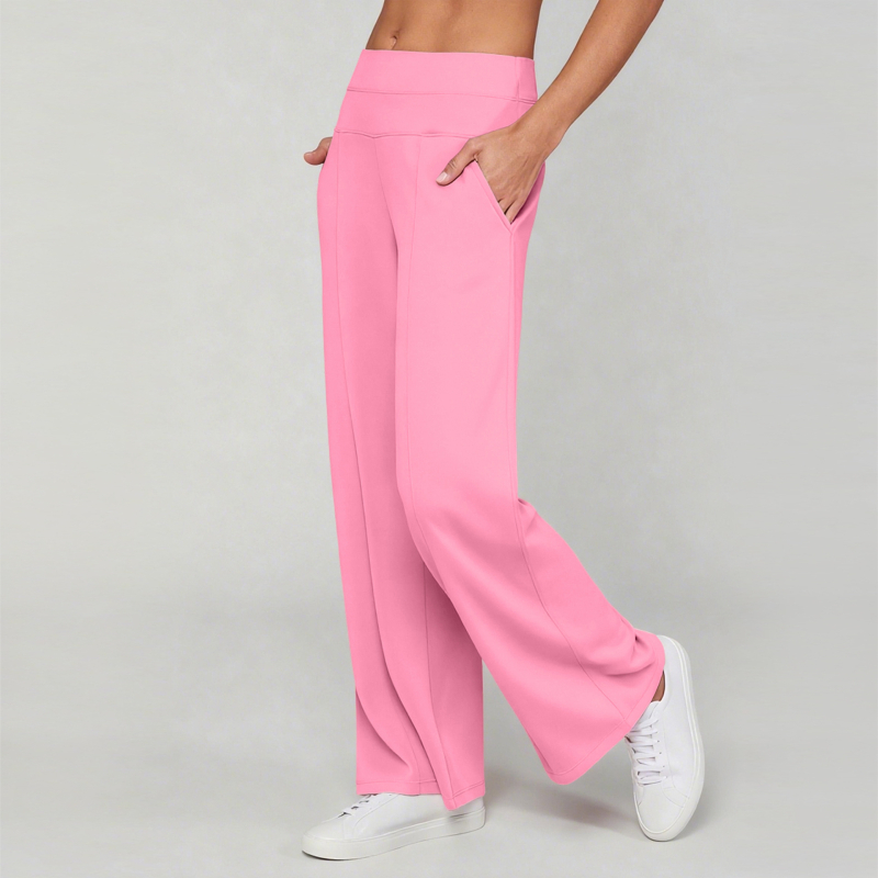 Ženske široke hlače s visokim strukom, poliester-spandeks mješavina, bez glačanja, svakodnevni elegantni stil