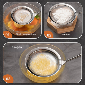 316 nerūdijančio plieno tirštėjantis putų šaukštas su medine rankena – keptuvės tinklo sietas