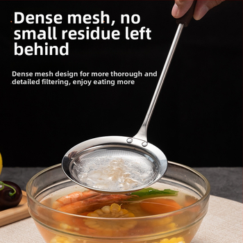 316 nerūdijančio plieno tirštėjantis putų šaukštas su medine rankena – keptuvės tinklo sietas