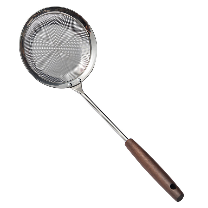 316 nerūdijančio plieno tirštėjantis putų šaukštas su medine rankena – keptuvės tinklo sietas