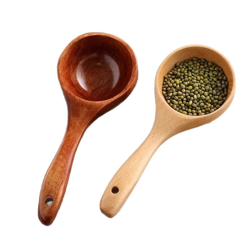 Virtuvės šaukštas su mediniu kotu, modernus minimalistinis stilius, ilgas kotas, tinkamas makaronams ir sriuboms