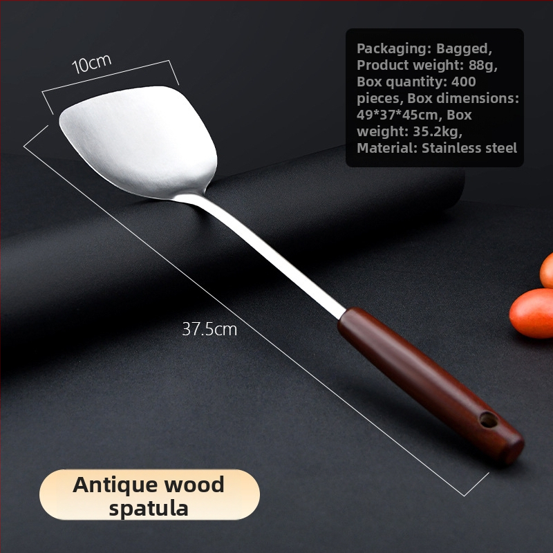 Nerūdijančio plieno spatulių rinkinys su medine rankena — aukštos temperatūros virtuvės įrankiai nelipnioms keptuvėms
