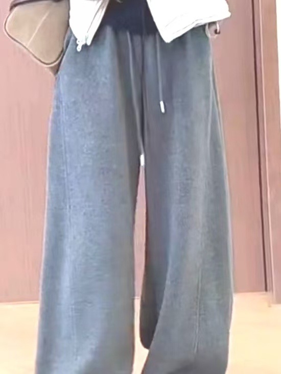 Ženske casual hlače s fleec podstavom, debeli materijal, visok pojas, ravni kroj, dugi hlače (visok pojas, fleec podstava, debeli materijal, ravni kroj, dugi hlače)