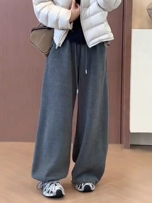 Ženske casual hlače s fleec podstavom, debeli materijal, visok pojas, ravni kroj, dugi hlače (visok pojas, fleec podstava, debeli materijal, ravni kroj, dugi hlače)