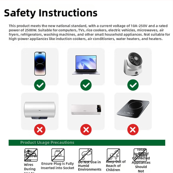 12 lizdų maitinimo juosta su laidu, 10A, 250V, Nacionalinis standartas