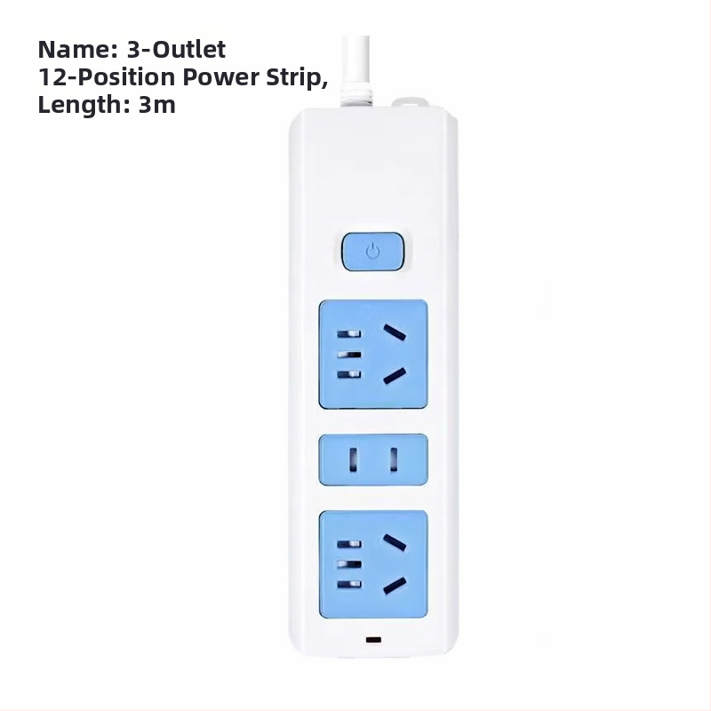 12 lizdų maitinimo juosta su laidu, 10A, 250V, Nacionalinis standartas