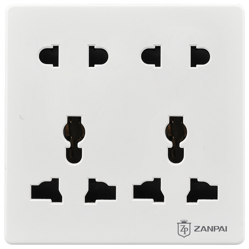 Зан Бранд 86-тип вградена стенна розетка, мултифункционална, с 10 отвора, ток 10 A, напрежение AC250 V, проводник Tin Phosphor Bronze, британски стандарт, монтаж на стена