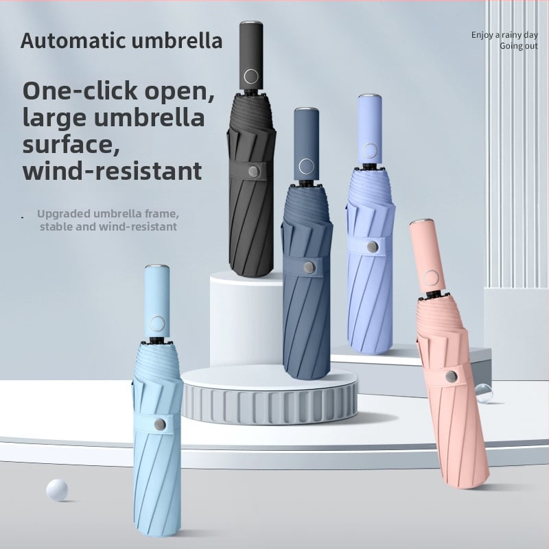 Automatinis sulankstomas skėtis su 10 rėmų, 190T audinys, plieninis strypas, UPF 50+ UV apsauga