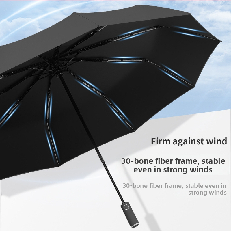 Automatinis sulankstomas skėtis su 10 rėmų, 190T audinys, plieninis strypas, UPF 50+ UV apsauga