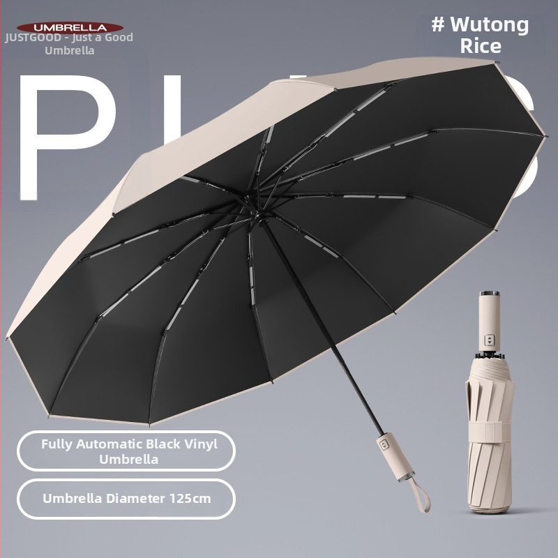 Automatinis sulankstomas skėtis su 10 rėmų, 190T audinys, plieninis strypas, UPF 50+ UV apsauga