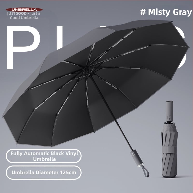 Automatinis sulankstomas skėtis su 10 rėmų, 190T audinys, plieninis strypas, UPF 50+ UV apsauga