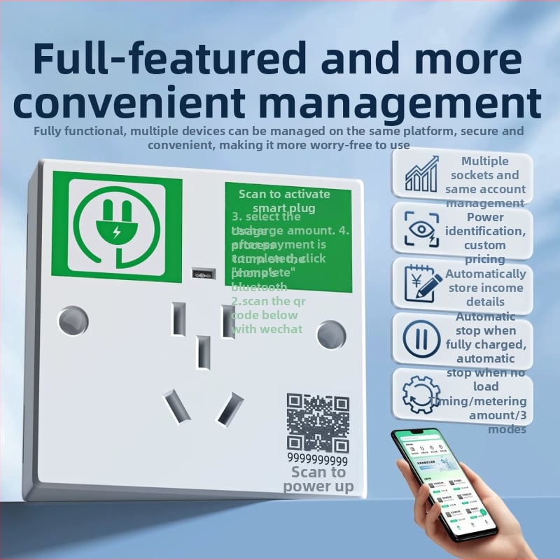 Умен стенен заряден контакт с QR код, 10A, 250V, фосфорен меден проводник, CCC сертифициран