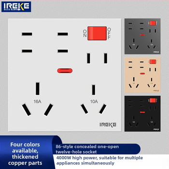 86-tipa sienas montējamais kontaktu panelis ar 12 atverēm, divas strāvas 10A/16A, CE sertifikāts, AC250V, sienas uzstādīšana, piemērots gaisa kondicionieriem, boileriem un virtuvei