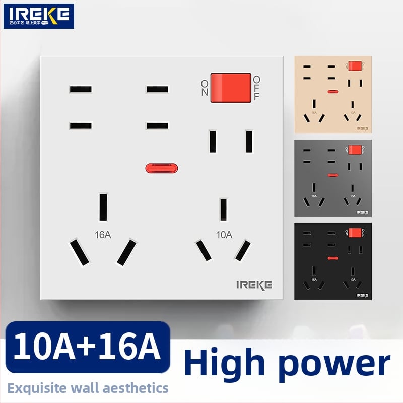 86-tipa sienas montējamais kontaktu panelis ar 12 atverēm, divas strāvas 10A/16A, CE sertifikāts, AC250V, sienas uzstādīšana, piemērots gaisa kondicionieriem, boileriem un virtuvei