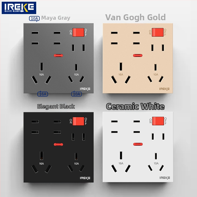 86-tipa sienas montējamais kontaktu panelis ar 12 atverēm, divas strāvas 10A/16A, CE sertifikāts, AC250V, sienas uzstādīšana, piemērots gaisa kondicionieriem, boileriem un virtuvei