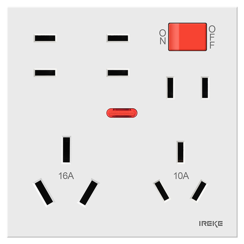 86-tipa sienas montējamais kontaktu panelis ar 12 atverēm, divas strāvas 10A/16A, CE sertifikāts, AC250V, sienas uzstādīšana, piemērots gaisa kondicionieriem, boileriem un virtuvei