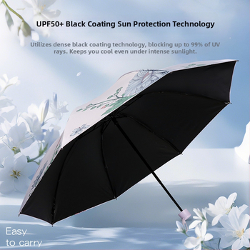 Sulankstomas saulės skėtis UPF50+; 210T poliesterio audinys; 8 plieno rėmai; aliuminio lazda; plieninė rankena