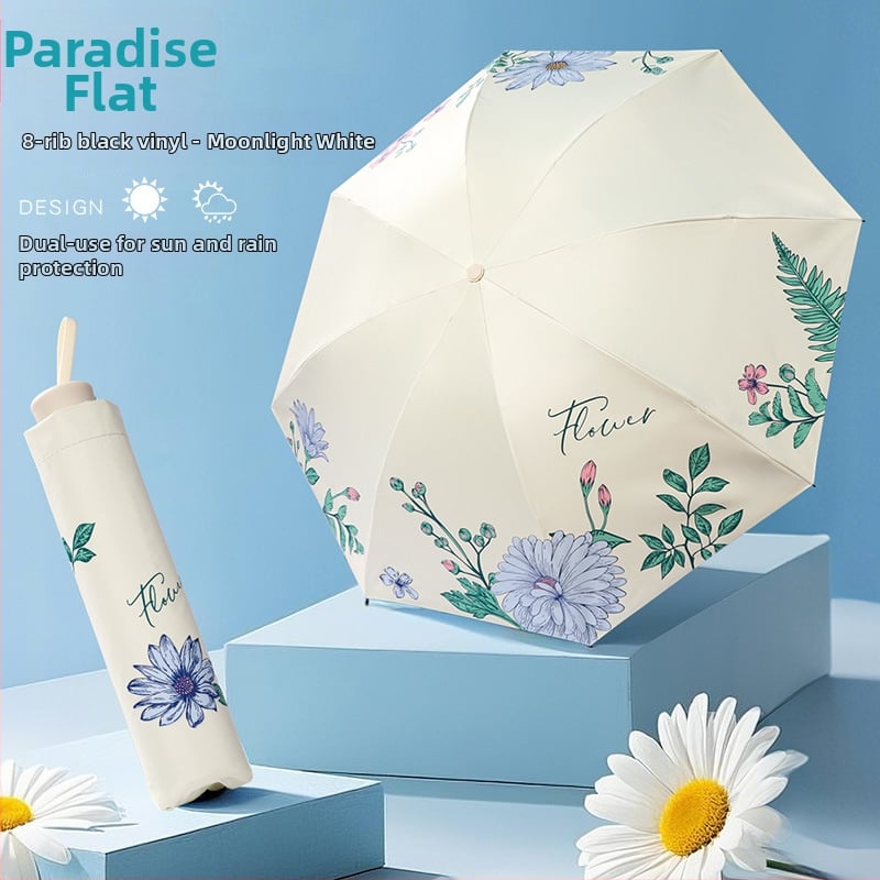 Sulankstomas saulės skėtis UPF50+; 210T poliesterio audinys; 8 plieno rėmai; aliuminio lazda; plieninė rankena