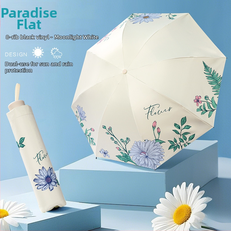 Sulankstomas saulės skėtis UPF50+; 210T poliesterio audinys; 8 plieno rėmai; aliuminio lazda; plieninė rankena