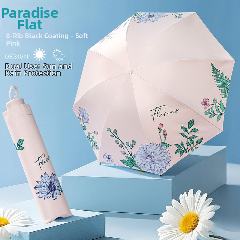 Sulankstomas saulės skėtis UPF50+; 210T poliesterio audinys; 8 plieno rėmai; aliuminio lazda; plieninė rankena