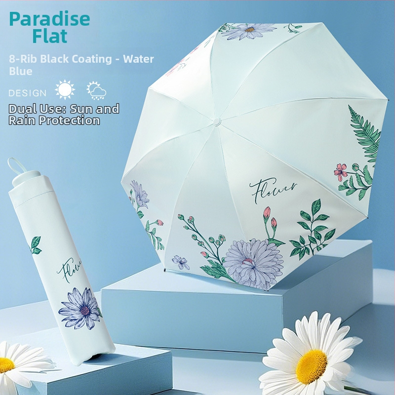 Sulankstomas saulės skėtis UPF50+; 210T poliesterio audinys; 8 plieno rėmai; aliuminio lazda; plieninė rankena