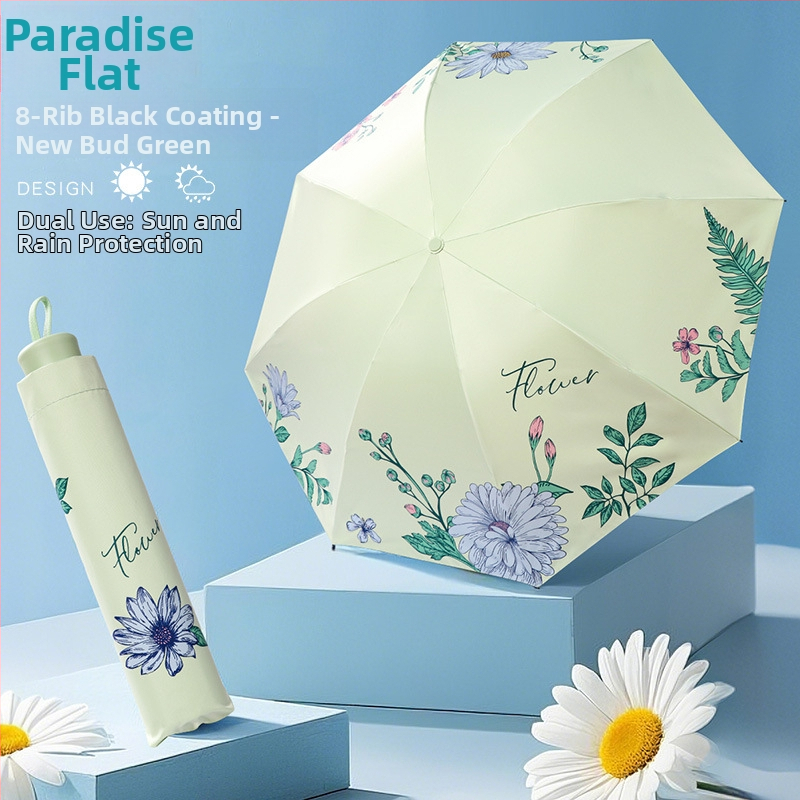 Sulankstomas saulės skėtis UPF50+; 210T poliesterio audinys; 8 plieno rėmai; aliuminio lazda; plieninė rankena