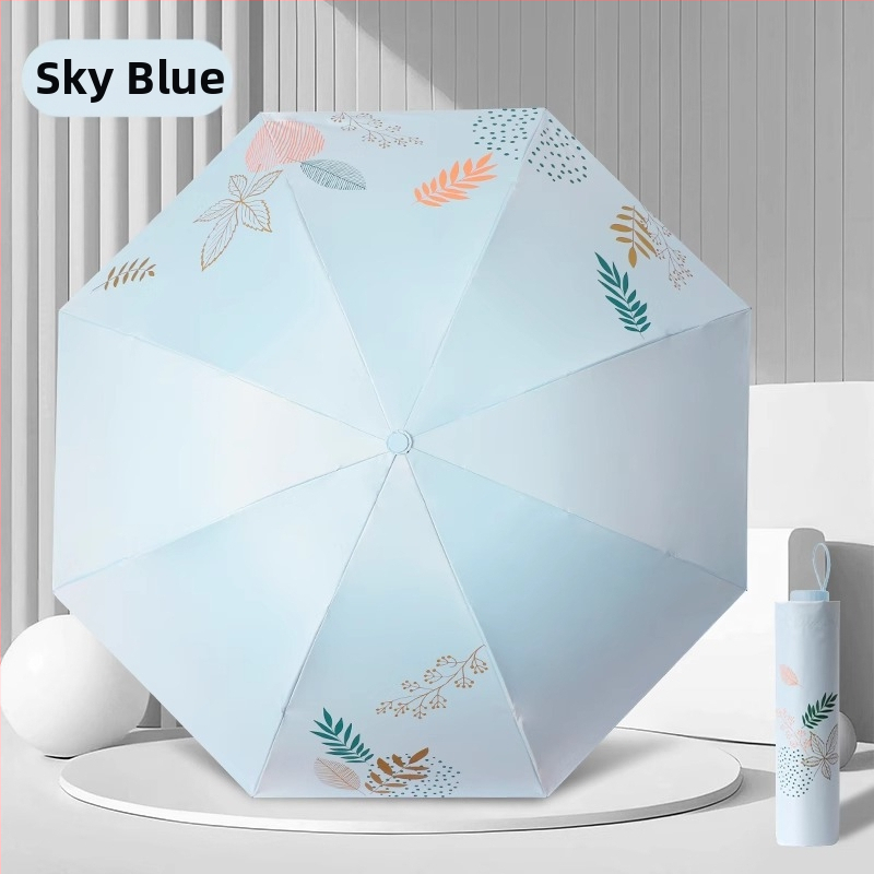 Sulankstomas saulės skėtis UPF50+; 210T poliesterio audinys; 8 plieno rėmai; aliuminio lazda; plieninė rankena