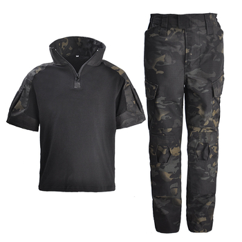 Vaikų kamufliažinis treniruočių komplektas – kvėpuojantis medvilnės mišinio audinys, atsparus dilimui, universalus, vasara-pavasaris-ruduo, skirtas bėgimui, dviračiui, žygiams