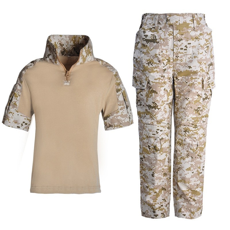 Vaikų kamufliažinis treniruočių komplektas – kvėpuojantis medvilnės mišinio audinys, atsparus dilimui, universalus, vasara-pavasaris-ruduo, skirtas bėgimui, dviračiui, žygiams