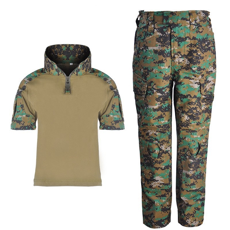 Vaikų kamufliažinis treniruočių komplektas – kvėpuojantis medvilnės mišinio audinys, atsparus dilimui, universalus, vasara-pavasaris-ruduo, skirtas bėgimui, dviračiui, žygiams