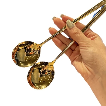 Lingură de supă din oțel inoxidabil 304, mâner lung, cap rotund, stil nordic