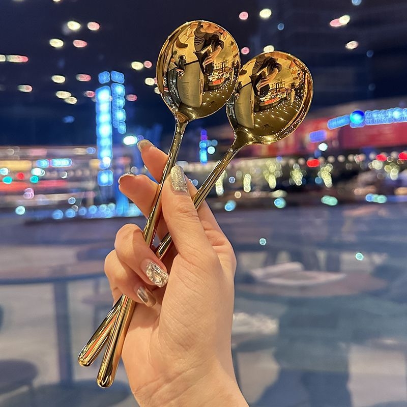 Lingură de supă din oțel inoxidabil 304, mâner lung, cap rotund, stil nordic