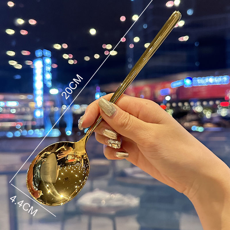 Lingură de supă din oțel inoxidabil 304, mâner lung, cap rotund, stil nordic