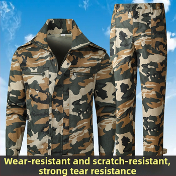 Kamufliažiniai drabužiai lauko veikloms — kvėpuojantis, dėvėjimą atsparus audinys; Kamufliažo raštas; Audinys: cheminiai pluoštai; Sezonai: vasara, pavasaris, ruduo; Suaugusiesiems, unisex; Tinka bėgimui, žygiams, stovyklavimui ir šaudymo sportui.