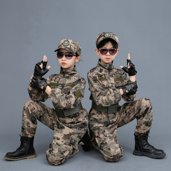 Vaikų kamufliažinė karinės uniformos komplektas - Unisex, medvilnės mišinio audinys, greitai džiūstantis, kvėpuojantis, drėgmės valdymas, kamufliažinis raštas