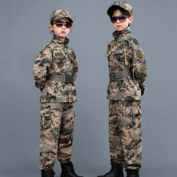 Vaikų kamufliažinė karinės uniformos komplektas - Unisex, medvilnės mišinio audinys, greitai džiūstantis, kvėpuojantis, drėgmės valdymas, kamufliažinis raštas