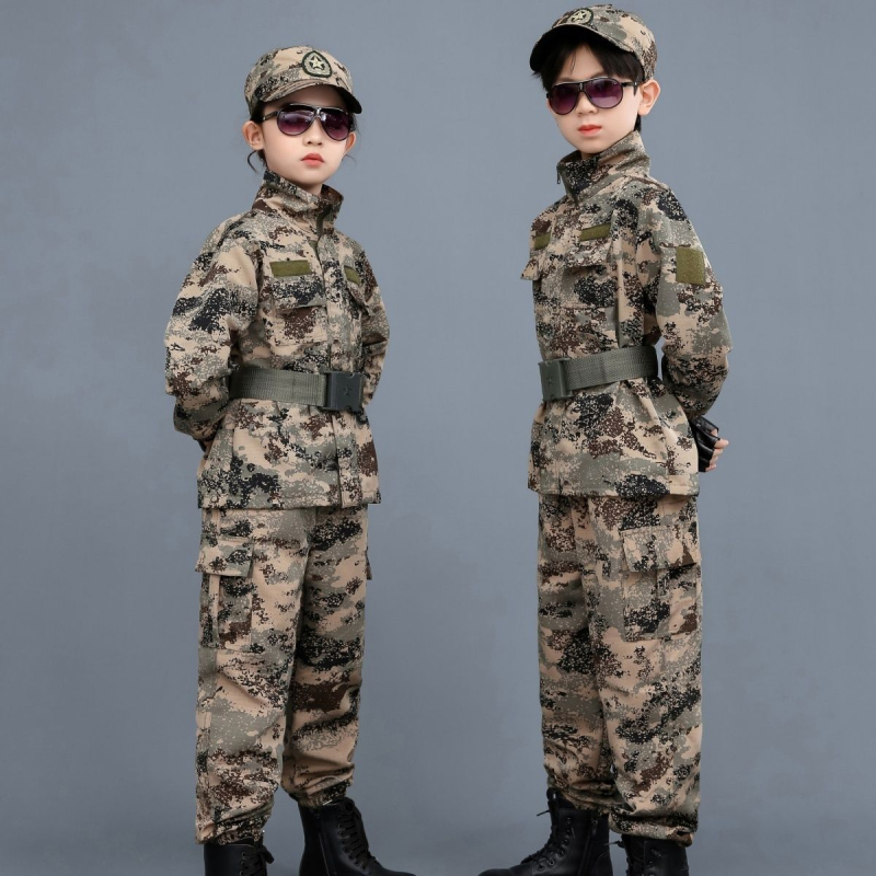 Vaikų kamufliažinė karinės uniformos komplektas - Unisex, medvilnės mišinio audinys, greitai džiūstantis, kvėpuojantis, drėgmės valdymas, kamufliažinis raštas