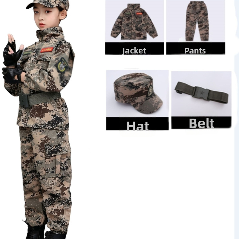 Vaikų kamufliažinė karinės uniformos komplektas - Unisex, medvilnės mišinio audinys, greitai džiūstantis, kvėpuojantis, drėgmės valdymas, kamufliažinis raštas
