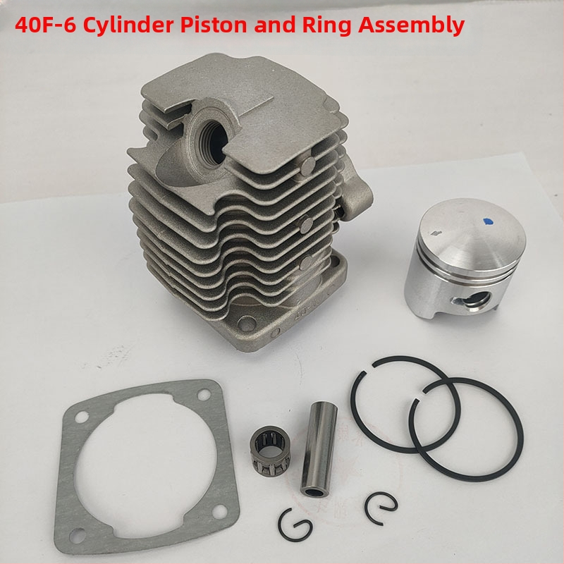 40F-6 benzininiam varikliui cilindrų rinkinys: cilindro blokas, stūmoklio žiedas, cilindro įdėklas žolės pjovimo įrankiui