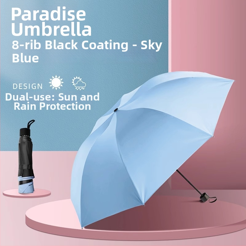 Ομπρέλα ήλιου και βροχής, χειροκίνητη, αναδιπλούμενη, 8 ακτίνες από κράμα, καμβά πολυεστερικός 190T, ατσάλινος σωλήνας, λαβή από καουτσούκ, UPF 50+