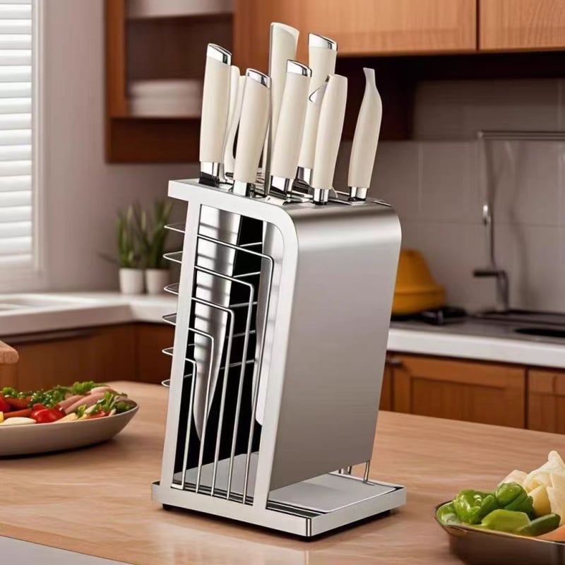 Jane Liya suport pentru cuțite din oțel inoxidabil 304 – organizator de bucătărie fără montaj, design simplu și modern, lansat în 2025